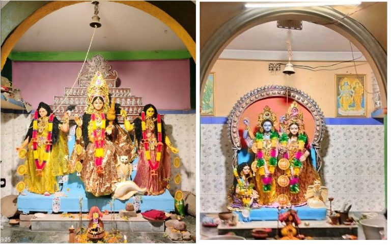 ঘরে নয়, সমাজের মঙ্গল কামনায় কোজাগরী পূর্ণিমায় ঠাকুরদালানে লক্ষ্মীর আরাধনা পারুইপাড়ায়/Not at home, worshiping Lakshmi at Thakurdalan in Paruipara on Kojagari Purnima for the welfare of the society